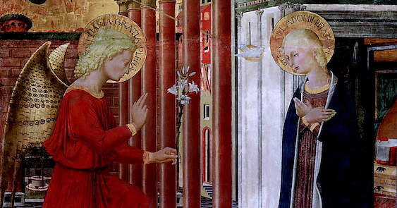 © jean louis mazieres via Flickr. Bartolomeo Caporali (1420-1505), Annonciation, Avignon, Musée du Petit Palais.